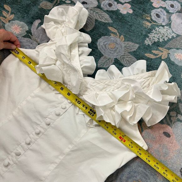 Boston Proper Blouse Vintage Top Sz 10 White Ruffle Neck Button Lace Up Corset - Picture 7 of 10